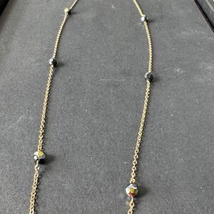 Vintage Gold Chain Necklace with Black Faceted Beads Delicate Minimalist Jewelry